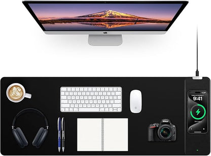 Mouse Pad with Wireless Charging, Black Mousepad Long Desk Mat, Large Gaming Mouse Pad, Soft Mouse Pad Gaming Desk Pad with Non-Slip Rubber Base, Extended Computer Keyboard Mat Office Mice Pad