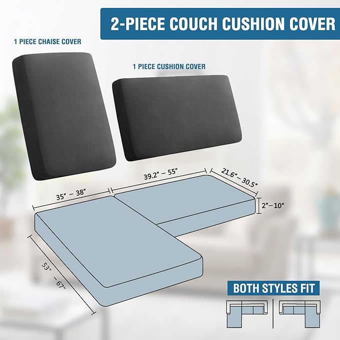 H.VERSAILTEX Fleece 2 Piece Sectional Couch Covers L Shape Stretch Couch Cushion Covers Thick and Soft Sofa Covers for Sectional Sofa Set Washable (2 Seater + 1 Chaise, Grey)