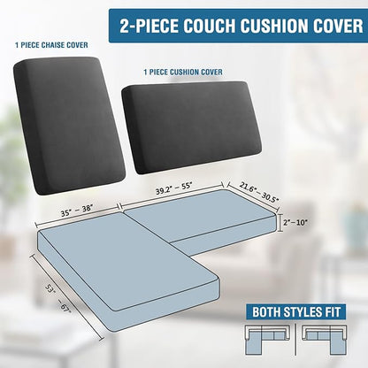 H.VERSAILTEX Fleece 2 Piece Sectional Couch Covers L Shape Stretch Couch Cushion Covers Thick and Soft Sofa Covers for Sectional Sofa Set Washable (2 Seater + 1 Chaise, Grey)