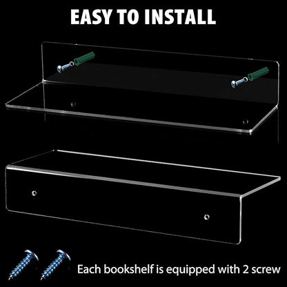 Blulu 8 Pcs Acrylic Floating Shelf, Invisible Wall Mounted Shelf for Book Plants Picture Makeup Record Display in Living Room, Bathroom, Bedroom, Kitchen, Office(12 x 4 x 2 Inches,Clear)