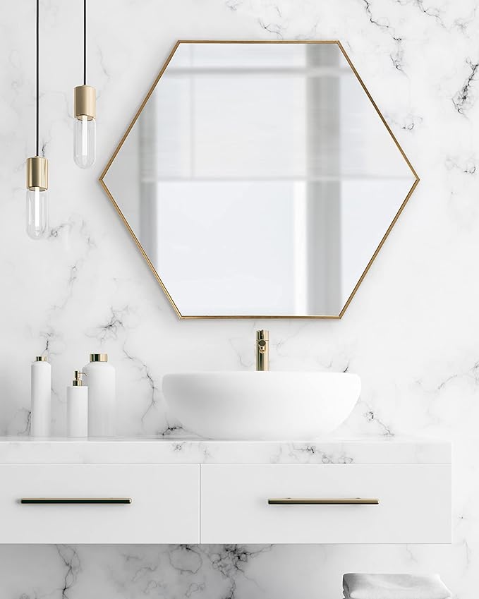 Kate and Laurel Rhodes 6-Sided Hexagon Wall Mirror, 30.75x34.75 Gold