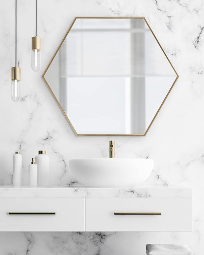 Kate and Laurel Rhodes 6-Sided Hexagon Wall Mirror, 30.75x34.75 Gold