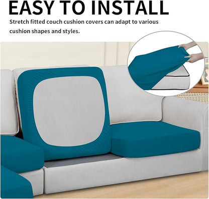 Easy-Going 100% Waterproof 3 Pieces Couch Cushion Covers for Sectional Sofa Left/Right L Shape Chaise Lounge Sofa Seat slipcover Anti-Slip Sofa Cover (2 Seater + 1 Chaise, Peacock Blue