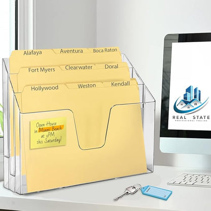 Acrimet Horizontal Triple File Folder Holder Organizer (Manila Folders Letter Size Included) (Clear Crystal Color)