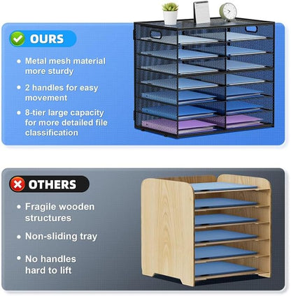 Lavatino 14 Compartments Paper Organizer for Desk, Mesh Literature Organizer, Mail File Sorter Tray with Handle, Desktop Mailbox for Office Classroom Home, Black
