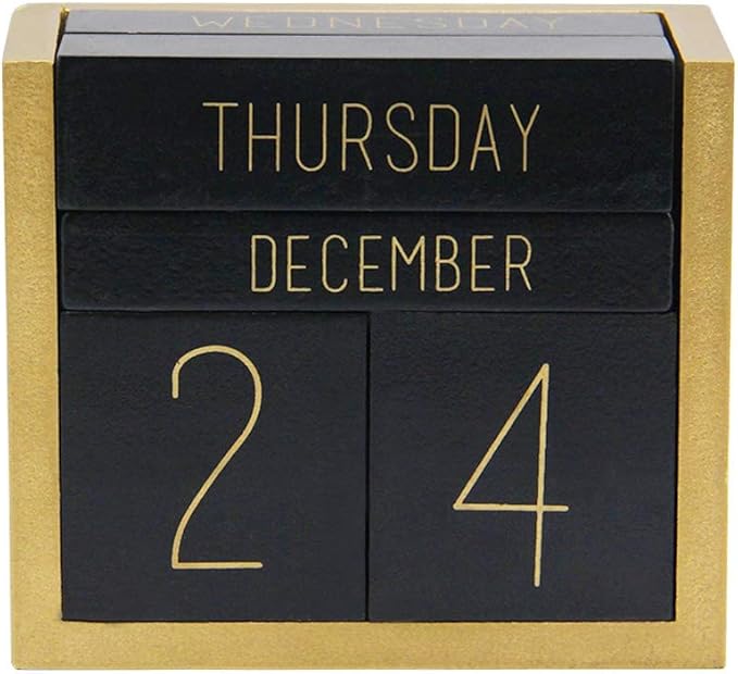 Juegoal Wooden Perpetual Calendar, Wooden Block Daily Calendar Office Desk Accessories (Black)
