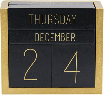 Juegoal Wooden Perpetual Calendar, Wooden Block Daily Calendar Office Desk Accessories (Black)