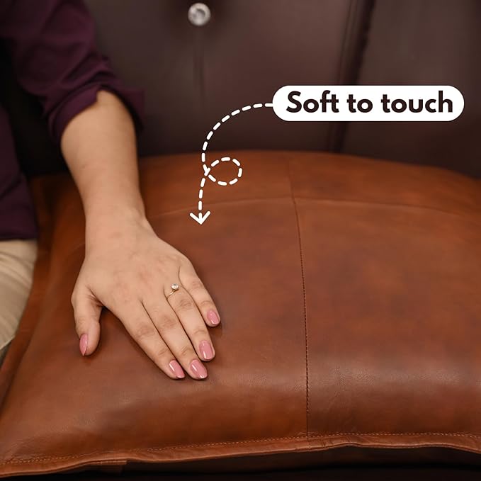 D DOLLY LAMB Lambskin Leather Pillow Cover - Sofa Cushion Case - Decorative Throw Covers for Living Room & Bedroom, 16x16 Inches - Dark Tan Box