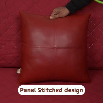 Lambskin Leather Pillow Cover, Hand Panel Stitched Leather Decorative Throw Pillow Covers for Couch Sofa Bed Living Room Garden (14x14 Inches, Reddish Brown Pack of 1)