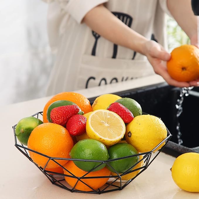 HOMQUEN Fruit Basket, Fruit Bowl, Metal Wire Fruit Basket for kitchen, Fruit Bowl for Kitchen Counter, Basket for Fruits, Vegetables, Breads, Snacks, Kitchen Gadgets (Square Short, Black)