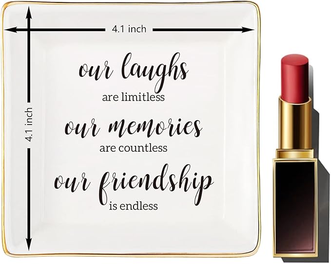 Endless Friendship Gifts Ceramic Ring Dish Jewelry Tray,Birthday Gifts For Best Friend-Our Laughs Are Limitless,Our Memories Are Countless,Our Friendship Is Endless