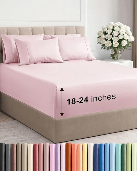 Extra Deep Full Sheet Set - 6 Piece Breathable and Cooling Sheets - Hotel Luxury Bed Sheets Set - Easy Fit - Soft, Wrinkle Free and Comfy Sheets Set - Lavender Pink Sheet Set with Extra Deep Pockets
