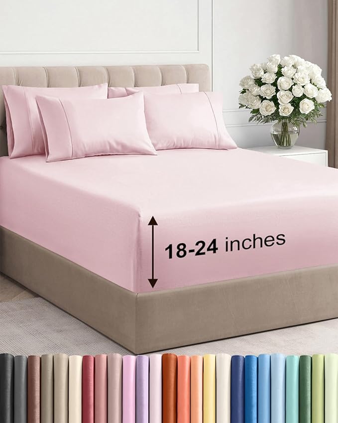 Extra Deep Cal King Sheet Set - 6 Piece Breathable & Cooling Sheets - Hotel Luxury Bed Sheets Set - Easy Fit - Soft, Wrinkle Free & Comfy Sheets Set - Lavender Pink Sheet Set with Extra Deep Pockets