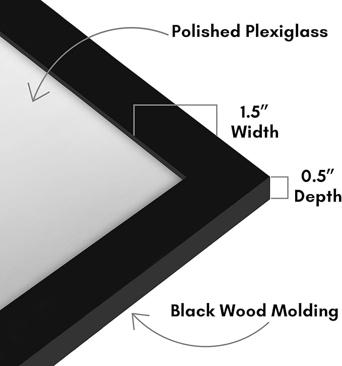 Americanflat 18x36 Picture Frame with Polished Plexiglass - Black Picture Frame - Wide Photo Frames Made of Engineered Wood for Vertical or Horizontal Wall Display - Epic Collection - Black