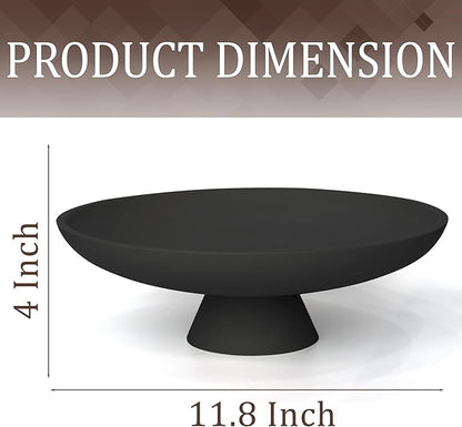 Modern Resin Pedestal Decorative Bowl, Large Fruit Bowl for Kitchen Counter, Stylish Key Bowl for Entryway Table, Matte Black