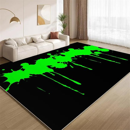 Fluorescent Green Arcade Rug 2x3 Small Area Rugs Modern Black Green Rugs Non Slip Low Pile Faux Wool Indoor Throw Carpet for Living Room Bedroom Gameroom Study Office Entrance Foyer