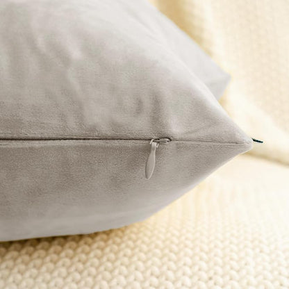 HWY 50 Silver Gray Velvet Throw Pillow Covers 22x22 Inch, Pack of 2 Soft Cozy Solid Decorative Luxury Cushion Cases for Couch Sofa Bed Living Room Bedroom