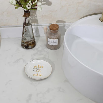 HOME SMILE Miss to Mrs Ring Dish - Bride Gifts, Bridal Shower Gifts - Ceramic White