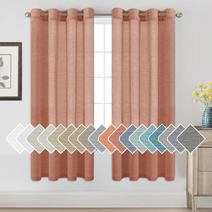 H.VERSAILTEX Linen Curtains Natural Blended Curtain Panels for Living Room/Light Reducing Linen Semi Sheer Curtains 72 inch Length 2 Panels Set Nickel Grommet Window Panels, 52" x 72", Terracotta