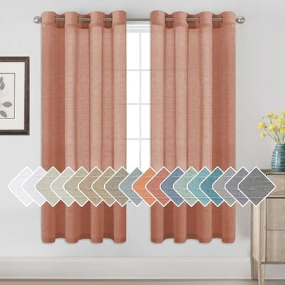 H.VERSAILTEX Linen Curtains Natural Blended Curtain Panels for Living Room/Light Reducing Linen Semi Sheer Curtains 72 inch Length 2 Panels Set Nickel Grommet Window Panels, 52" x 72", Terracotta