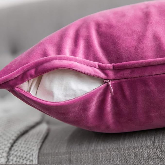 MIULEE Pack of 2 Decorative Velvet Throw Pillow Cover Soft Pillowcase Solid Square Eruo Sham Cushion Case for Sofa Bedroom Car 26x26 Inch Hot Pink