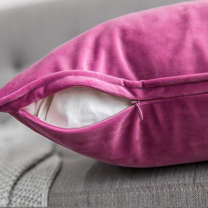 MIULEE Pack of 2 Decorative Velvet Throw Pillow Cover Soft Pillowcase Solid Square Eruo Sham Cushion Case for Sofa Bedroom Car 26x26 Inch Hot Pink