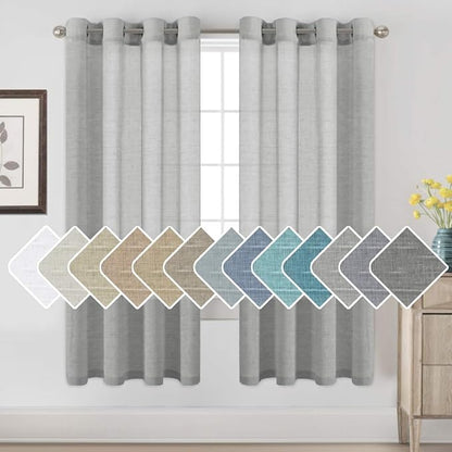 H.VERSAILTEX Linen Sheer Curtains 72 Pair Set Linen Textured Semi-Sheer Curtains Nickel Grommet Window Treatment Panels for Living Room, Open Weave - 52" W x 72" L, Grey