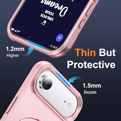 Compatible with iPhone 17 Air Case with Invisible Magnetic O-Ring Stand Military-Grade Phone Case for iPhone 17 Air 6.5" [Compatible with Mag-Safe][Great Grip Feeling], Rose Gold