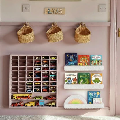 1PC Plush Bookshelf for Kids, Soft Hanging Book Display Shelf for Nursery Wall, Easy Mount Floating Bookshelf Display Organizer, Unique (White)