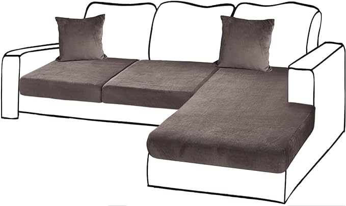 Sectional Couch Covers for 3-Piece Seat Cushion Velvet Separate L Shape Couch Cover Stretch Sofa Slipcover with 2 Pieces Pillowcases Furniture Protector (Sofa 2 Seater + 1 Chaise, Coffee)