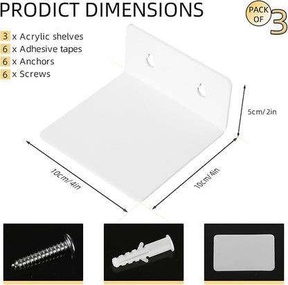 Acrylic Small Adhesive Wall Shelves,Mini Floating Shelves,Acrylic Display Shelves,Ledges for Pop Figures,Plant,Picture Photo Modern Wall for Bedroom Decor Living Room
