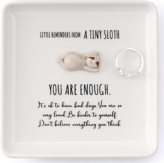 HOME SMILE Sloth Ring Dish Tray-Birthday Gifts for Women Friends Coworker Graduation Retirement Teacher Appreciation Christmas-Be Kinder to Yourself