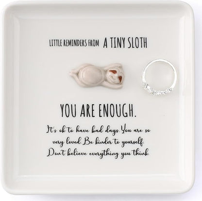 HOME SMILE Sloth Ring Dish Tray-Birthday Gifts for Women Friends Coworker Graduation Retirement Teacher Appreciation Christmas-Be Kinder to Yourself