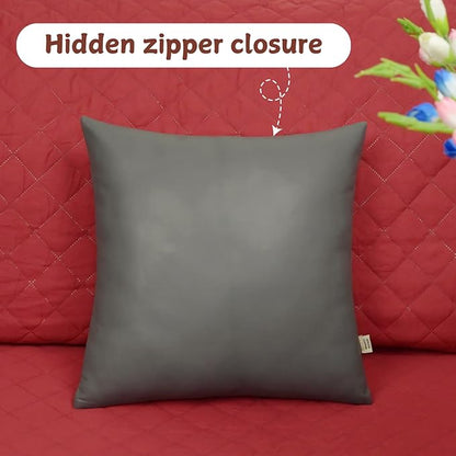 Lambskin Leather Pillow Cover, Hand Panel Stitched Leather Decorative Throw Pillow Covers for Couch Sofa Bed Living Room Garden (16x16 Inches, Grey Plain Pack of 1)