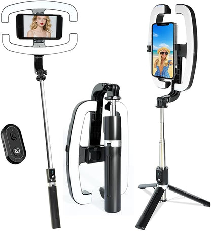 Foldable Selfie Light with Stand,54" Extendable Phone Holder Selfie Stick with Dimmable LED Lights and Remote,Ring Light Tripod for Video Recording/Live Stream/Makeup/Photography/YouTube/TikTok