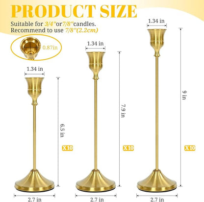 Candlestick Holders 30 PCS, Metal Taper Candle Holder, Brass Gold Candle Holders for Pillar Candles, Vintage Dining Table Centerpiece Decorations for Wedding Party Christmas Halloween Decor