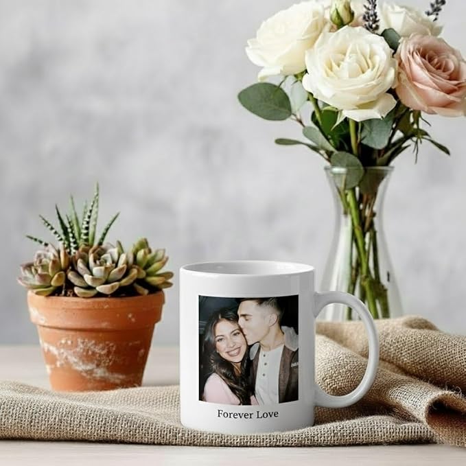 Custom Photo Coffee Mug, Personalized Forever Love Design Ceramic Cup for Anniversary Boyfriend Girlfriend Dishwasher Safe, 11oz (White)