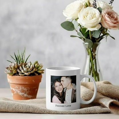 Custom Photo Coffee Mug, Personalized Forever Love Design Ceramic Cup for Anniversary Boyfriend Girlfriend Dishwasher Safe, 11oz (White)