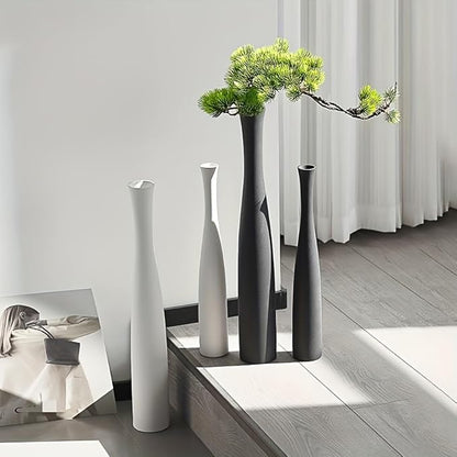 Matte Black Vase 2PCs| Minimalist Vase for Home Decor | Tall Skinny Vases | 3D Printed Plastic Faux Ceramic Cylinder | Aesthetic Single Stem Holder for Wedding Living Room Table Centerpiece (White)