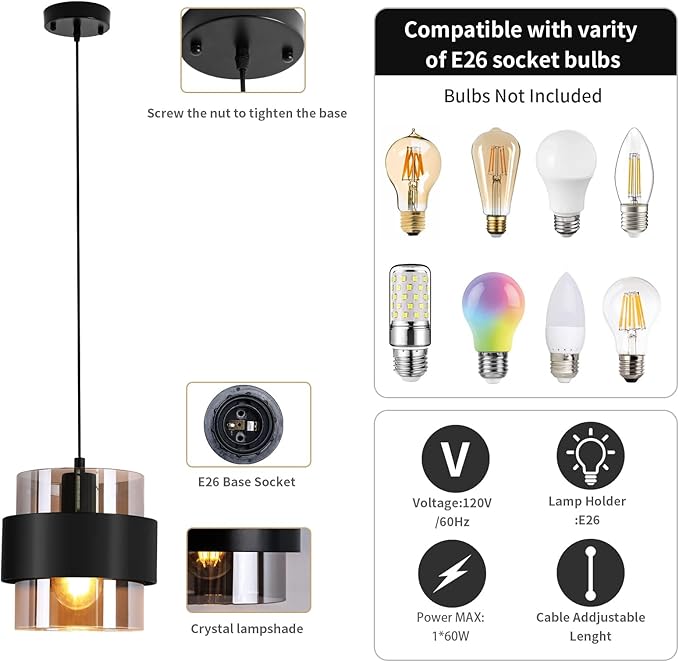 Pendant Lights Kitchen Island Lighting,7 Inch Adjustable Mini Glass Haning Lights for Entrance Aisle Decorative Lighting Fixture for Dining and Bar Table (Matte Black)