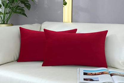 mixeoo Comfy Christmas Red Throw Pillow Covers Decorative Rectangle Solid Thick Velvet Super Soft Cushion Cases Home Decor for Sofa Couch Living Room Chair, Set of 2, 12 x 20 Inch