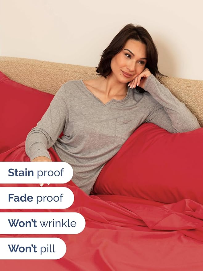Extra Deep Full Sheet Set - 6 Piece Breathable and Cooling Sheets - Hotel Luxury Bed Sheets Set - Easy & Secure Fit - Soft, Wrinkle Free and Comfy Sheets Set - Red Sheet Set with Extra Deep Pockets
