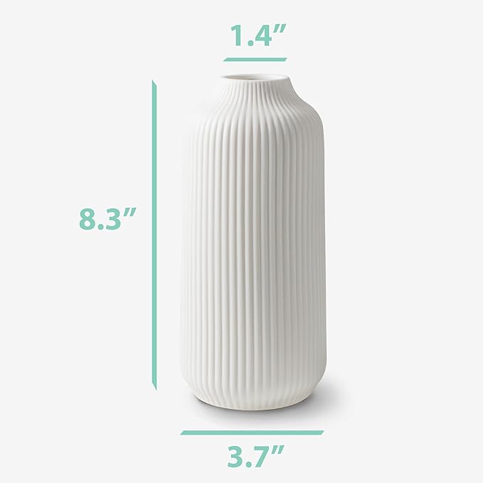 Ceramic Vase in Nordic Style, Decovase for Pampas Grass as Boho Deco, Vase White Matt 8 inch for Flowers, Scandinavian Design Home Decoration for Fresh Flowers, Dried Flowers (Size M)
