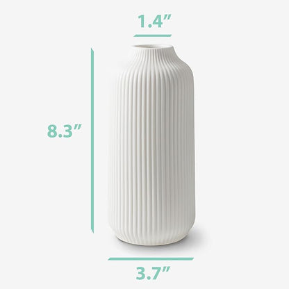 Ceramic Vase in Nordic Style, Decovase for Pampas Grass as Boho Deco, Vase White Matt 8 inch for Flowers, Scandinavian Design Home Decoration for Fresh Flowers, Dried Flowers (Size M)