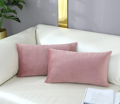 mixeoo Comfy Dusty Rose Throw Pillow Covers Decorative Lumbar Rectangle Thick Velvet Super Soft Cushion Cases Home Decor for Sofa Couch Living Room Chair, Set of 2, 12 x 20 Inch