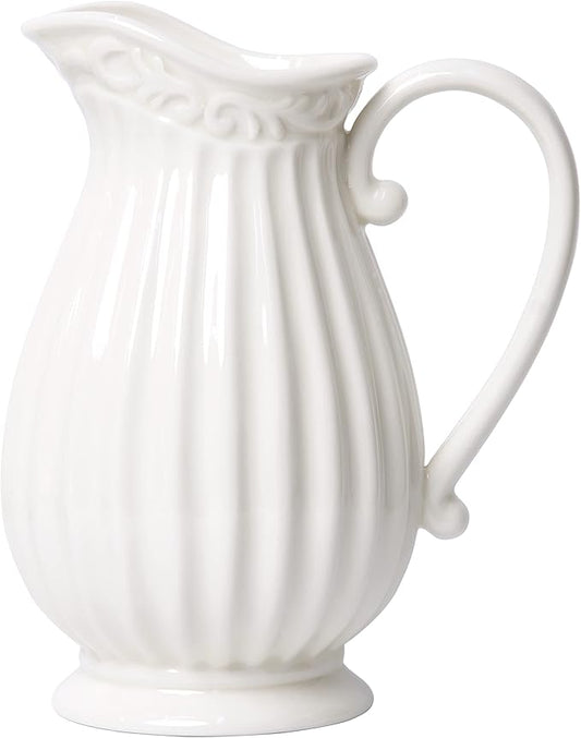 D'vine Dev 10 Inch White Ceramic Pitcher Vase for Home Décor, VS-PT-1