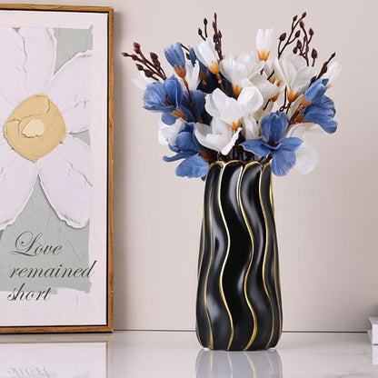 11.5" Black Ceramic Vase - Minimalist Black and Gold Flower Vase, Large Pampas Grass Vase, Boho Decorative Centerpiece Vase for Home Decor, Wedding, Housewarming, Table, Shelf, Mantel, and Entryway