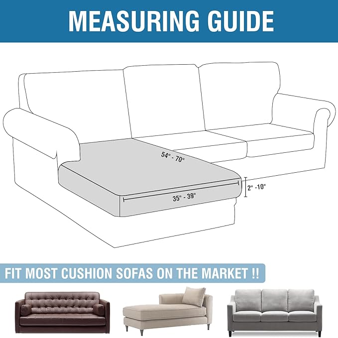 Couch Cover Velvet Chaise Cushion Cover for Sectional Sofas - Elastic L-Shaped Sofa Seat Covers Washable, Slipcover Protector (1-Piece, Light Grey)