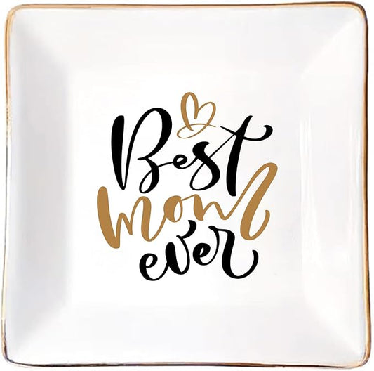 LADY&HOME Gifts for Mom Mother's Day Trinket Dish Birthday Mother's Day Gifts for Mom Ceramic Ring Dish for Mom (Best Mom)