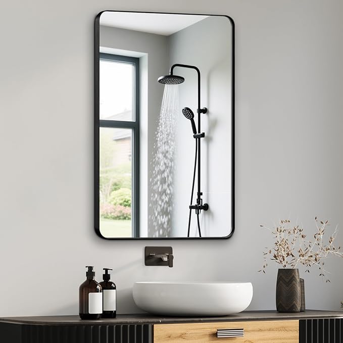 Bathroom Mirrors for Over Sink,1Pcs 24x30Inch Vanity Mirrors for Wall,Black Metal Frame Rectangle Mirrors for Bathroom Farmhouse Restroom,Hangs Horizontally or Vertically